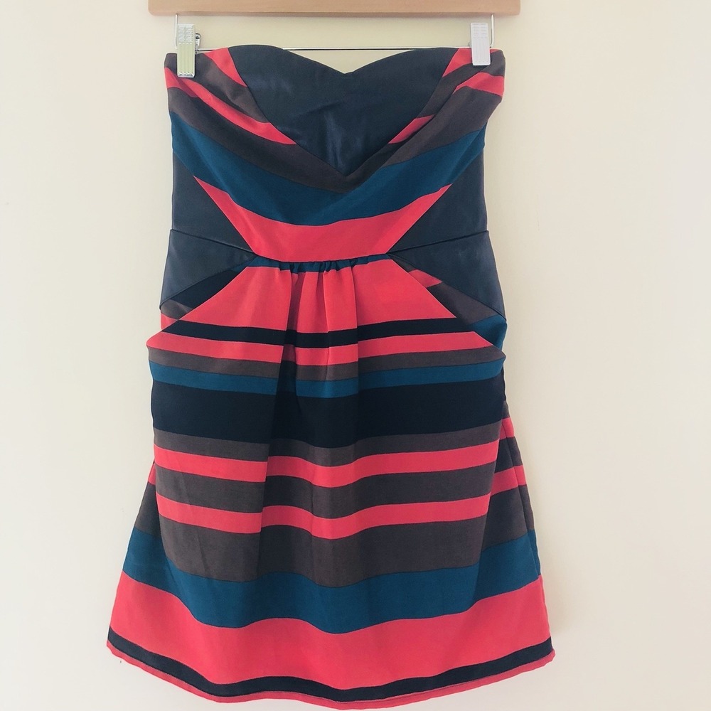 Bar III Womens Size XS‎ Dress Sleeveless Striped Faux Leather Panel NWT 331